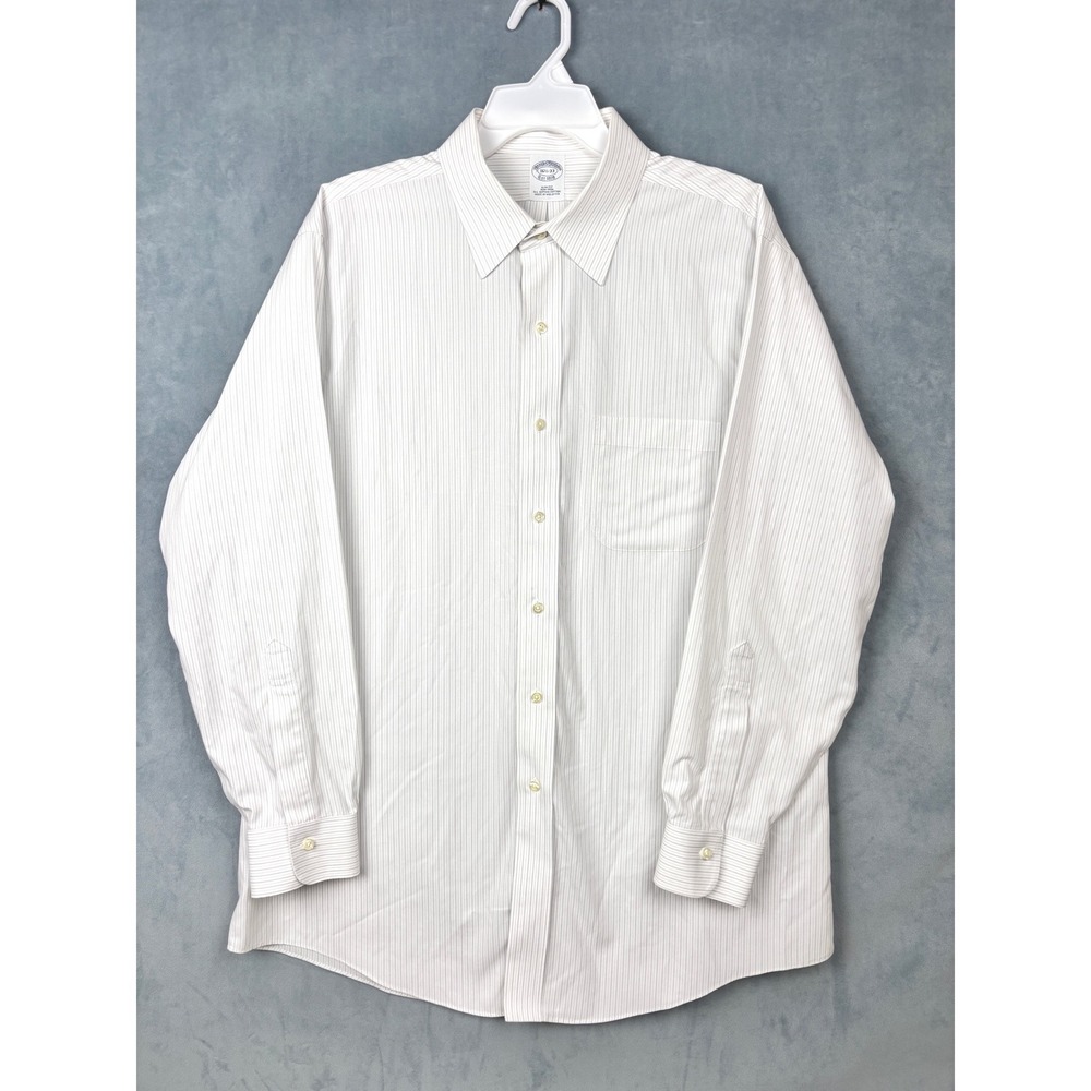 Brooks Brothers Slim Fit Non-Iron Supima Cotton Striped Shirt 16.5 33 White Grey